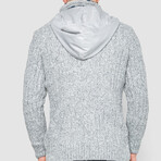 Button-Up Hooded Cableknit Sweater // Gray (XL)