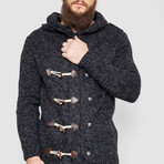 Horn Button-Up Hooded Cableknit Sweater // Beige (XL)