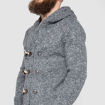 Horn Button-Up Hooded Cableknit Sweater // Gray (XL)