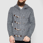 Horn Button-Up Hooded Cableknit Sweater // Gray (XL)