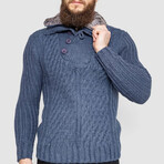 Half-Button Cableknit Sweater // Denim (XL)