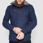 Half-Button Cableknit Sweater // Navy Blue (XL)