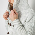 Horn Button-Up Hooded Cableknit Sweater // Light Gray (L)