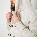 Horn Button-Up Hooded Cableknit Sweater // Light Beige (M)