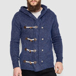 Horn Button-Up Hooded Cableknit Sweater // Blue (XL)