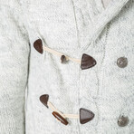 Horn Button-Up Hooded Cableknit Sweater // Light Gray (L)