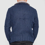 Half-Button Cableknit Sweater // Navy Blue (XL)