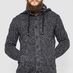 Button-Up Hooded Cableknit Sweater // Black (M)