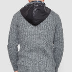 Button-Up Hooded Cableknit Sweater // Dark Gray (XL)