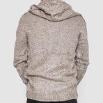 Button-Up Hooded Cableknit Sweater // Beige (M)