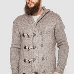 Button-Up Hooded Cableknit Sweater // Beige (M)