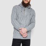 Half-Button Cableknit Hooded Sweater // Gray (XL)
