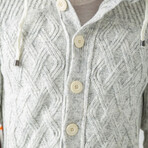Button-Up Hooded Cableknit Sweater // Light Gray (XL)