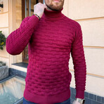 Turtleneck Cableknit Sweater // Burgundy (L)
