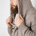 Button-Up Hooded Cableknit Sweater // Beige (M)