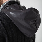 Half-Button Cableknit Hooded Sweater // Black (XL)