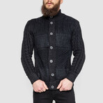 Turtleneck Button-Up Cableknit Sweater // Black (XL)