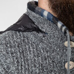 Button-Up Hooded Cableknit Sweater // Dark Gray (XL)