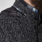 Button-Up Hooded Cableknit Sweater // Black (M)