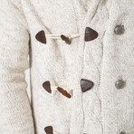 Horn Button-Up Hooded Cableknit Sweater // Light Beige (M)