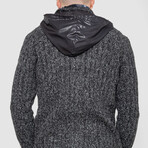Button-Up Hooded Cableknit Sweater // Black (M)