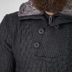 Half-Button Cableknit Sweater // Dark Gray (L)