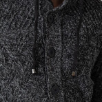 Button-Up Hooded Cableknit Sweater // Black (M)