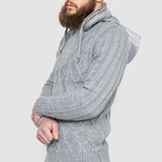 Half-Button Cableknit Hooded Sweater // Gray (XL)