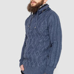 Half-Button Cableknit Hooded Sweater // Denim (M)