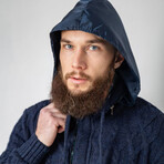 Half-Button Cableknit Hooded Sweater // Blue (XL)