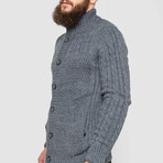 Turtleneck Button-Up Cableknit Sweater // Gray (XL)
