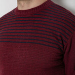 Crewneck Blocked Striped Sweater // Burgundy (XL)