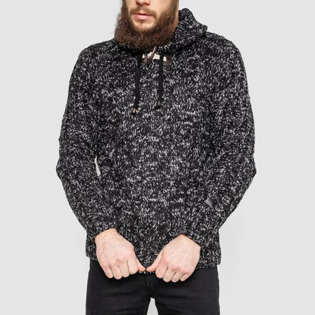 Hooded Cableknit Sweater // Black + Gray (M)