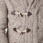 Button-Up Hooded Cableknit Sweater // Beige (M)