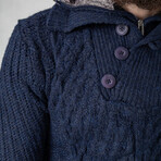 Half-Button Cableknit Sweater // Navy Blue (XL)