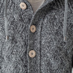 Button-Up Hooded Cableknit Sweater // Dark Gray (XL)