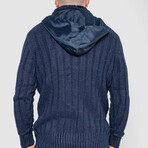 Half-Button Cableknit Hooded Sweater // Blue (XL)