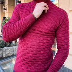 Turtleneck Cableknit Sweater // Burgundy (L)