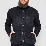 Turtleneck Button-Up Cableknit Sweater // Black (XL)