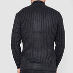 Turtleneck Button-Up Cableknit Sweater // Black (XL)