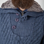 Half-Button Cableknit Sweater // Denim (XL)