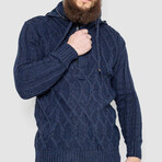 Half-Button Cableknit Hooded Sweater // Blue (XL)