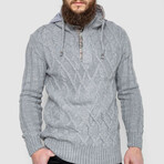 Half-Button Cableknit Hooded Sweater // Gray (XL)