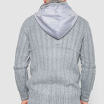 Half-Button Cableknit Hooded Sweater // Gray (XL)