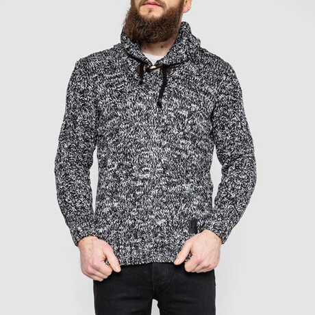 Hooded Cableknit Sweater // White + Black (M)