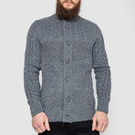 Turtleneck Button-Up Cableknit Sweater // Gray (XL)