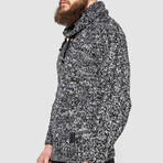 Hooded Cableknit Sweater // White + Black (XL)