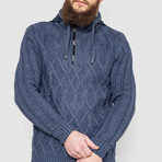 Half-Button Cableknit Hooded Sweater // Denim (M)