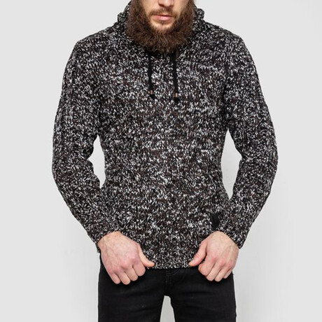 Hooded Cableknit Sweater // Brow + Black (M)