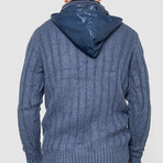 Half-Button Cableknit Hooded Sweater // Denim (M)